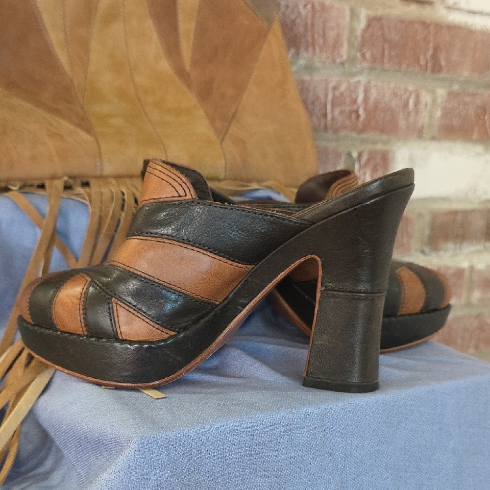 Frye Brown and Black Leather Mules - Picture 9 of 17
